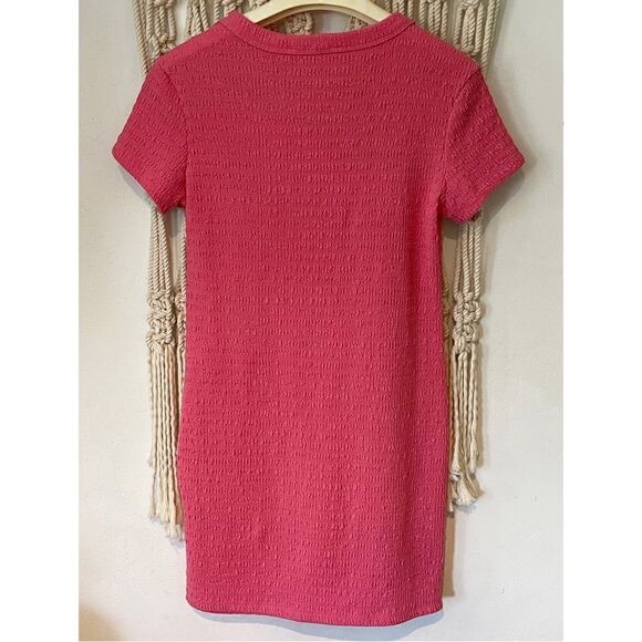 Elodie Barbie Pink Bodycon Mini Dress - Size Med Textured Short Sleeve Costume - Picture 2 of 7